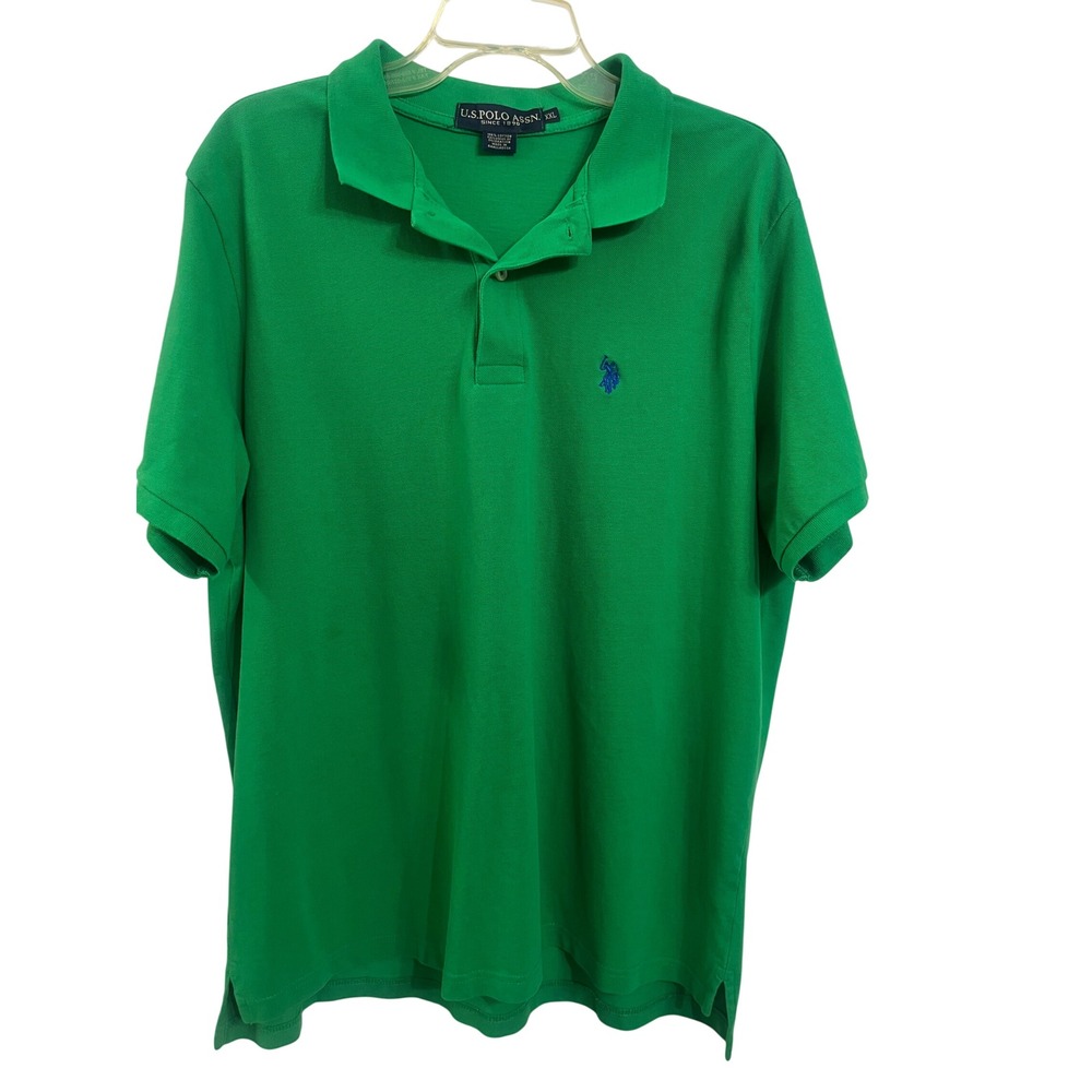 US Polo Assn Mens XXL Green Short Sleeve Cotton Pique Polo Shirt Blue Logo